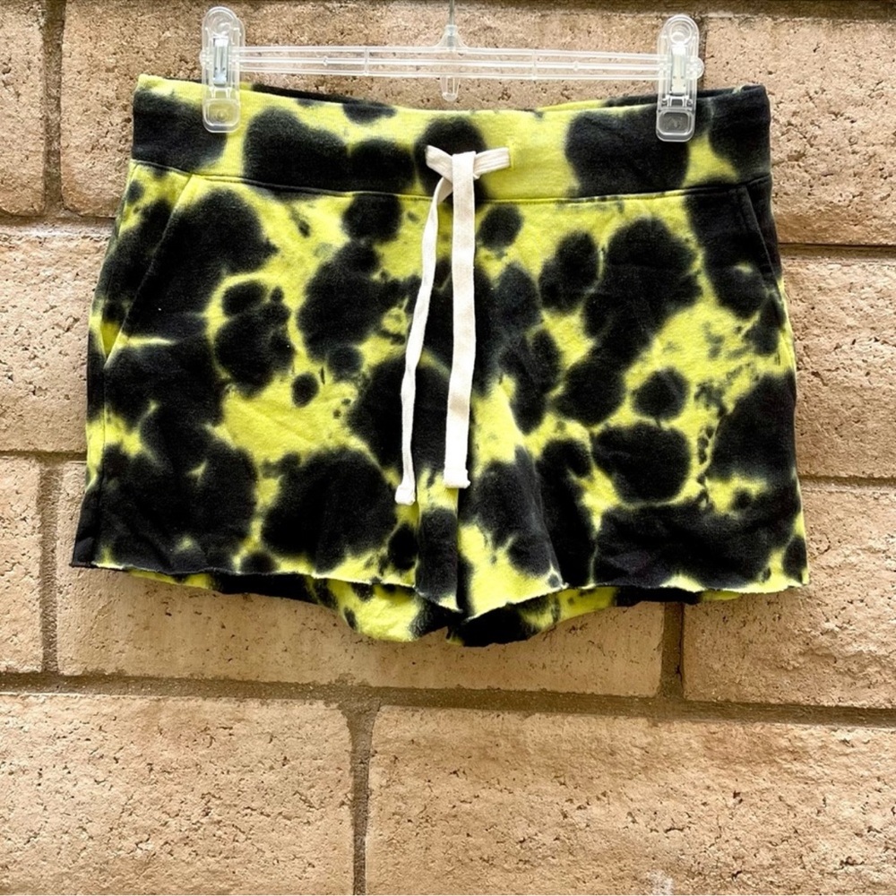 Monrow Black and Green Tie Die Burst Drawstring Shorts Small